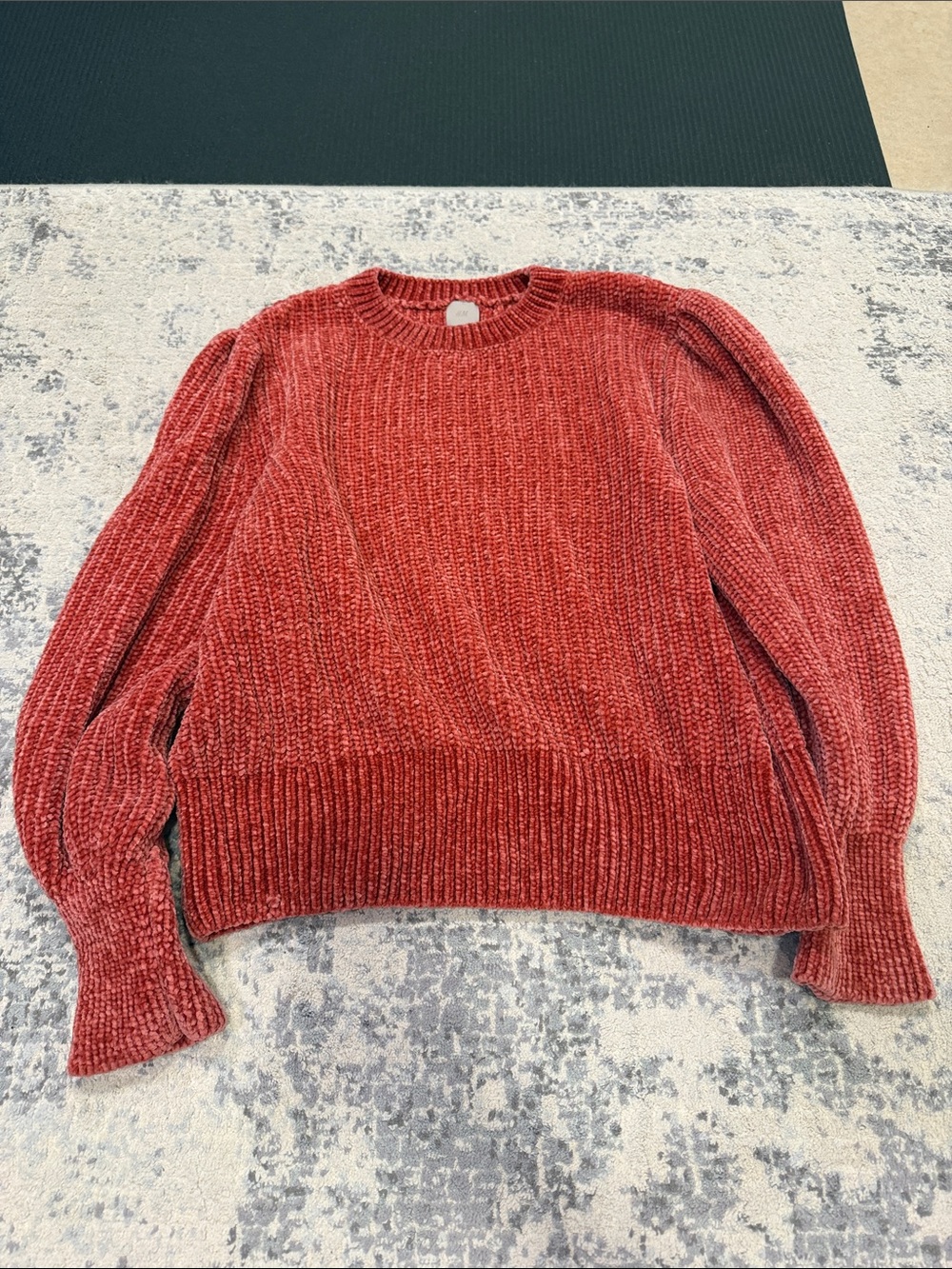 H&M Velvet Chenille Crewneck Sweater - Rust Red
